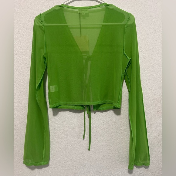superdown Tess Tie Front Top in Kelly Green Sheer Top size S - Picture 6 of 9